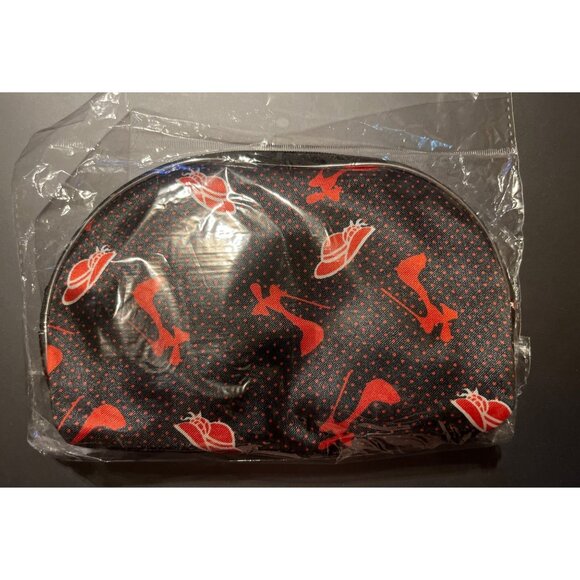 Red Hat Society Cosmetic Bag With Black & Red Polka Dot Print And Red Hat Motif - Picture 2 of 3